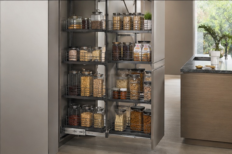 Chelsea Burgundy Kitchen & Pantry — Full-height larder pull-out
