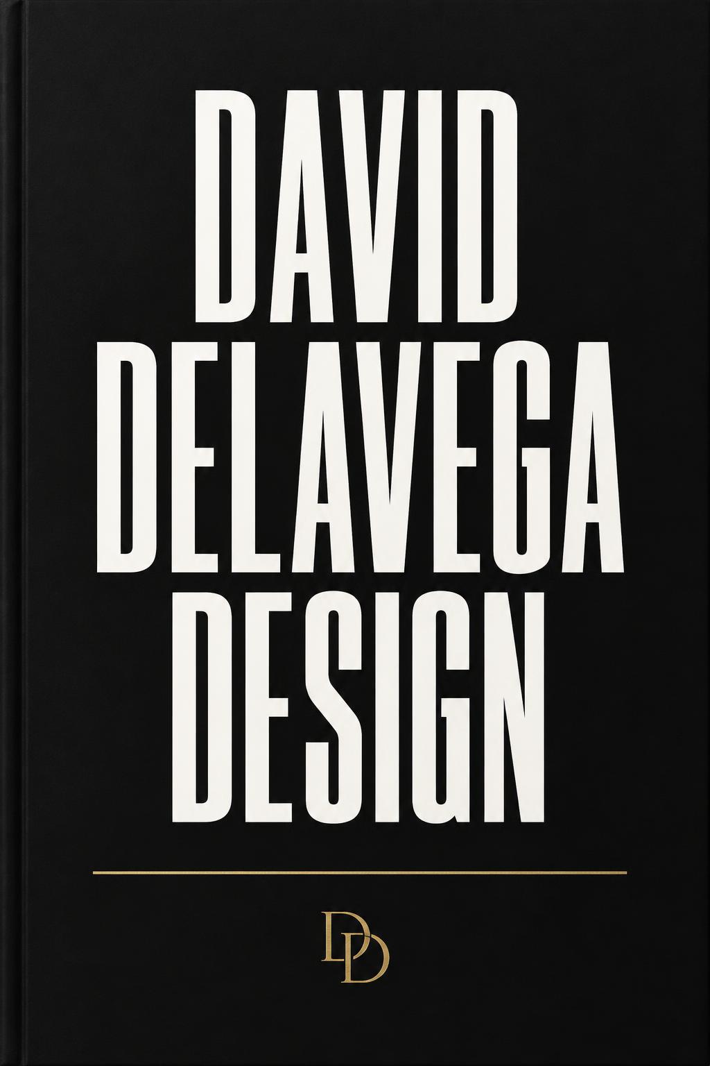 David Delavega Design — black coffee-table book cover with white title and gold accents