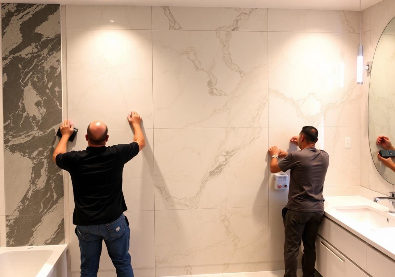 Canary Wharf Onyx Penthouse Bathroom — Tiler — stone and tiling works
